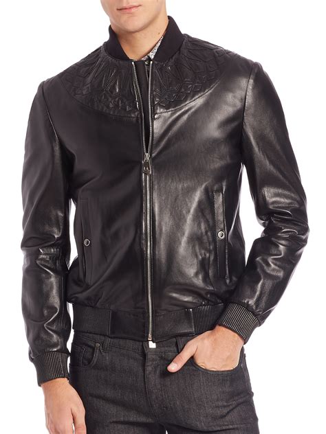 leather jacket versace black size 46 it in leather|Versace collection leather jacket.